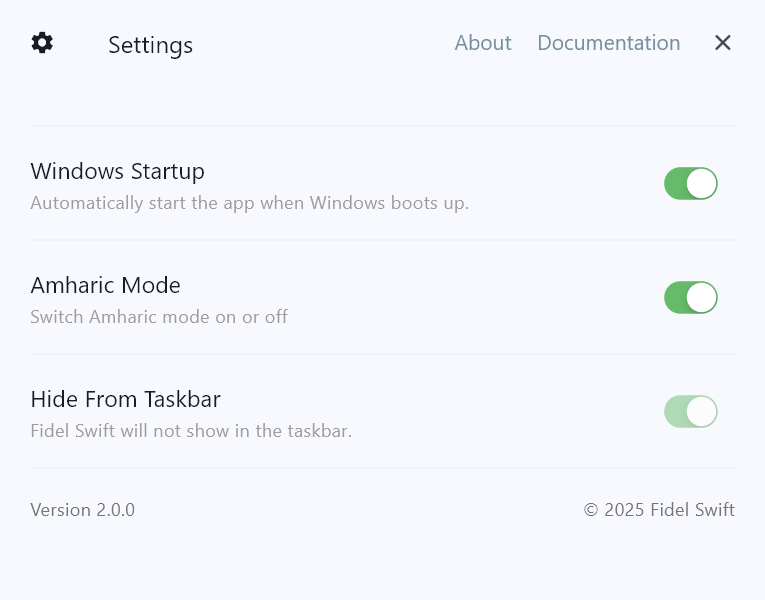 Fidel swift setting window